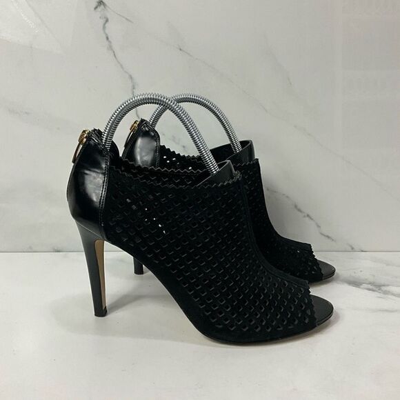 MARC FISHER Black Leather Open Toe Stiletto Heels - Picture 1 of 8